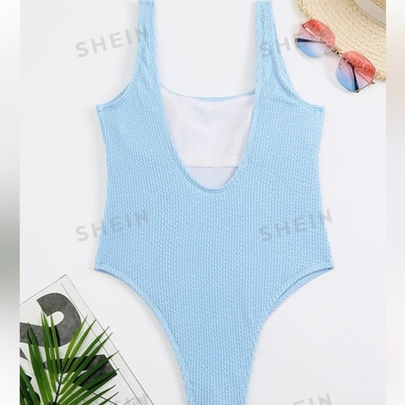 Women's One Piece Ribbed Swimsuit - Size L - Colour Blue - Picture 3 of 3